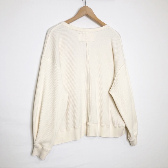 Free people Santa Clara, cream waffle, knit, V-neck, thermal top - Picture 9 of 11